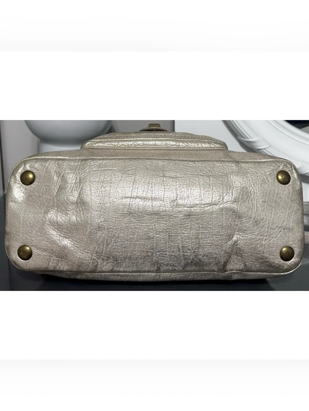 COACH Legacy Francine Domed Pearlized Ivory/ Champagne Metallic Leather Satchel